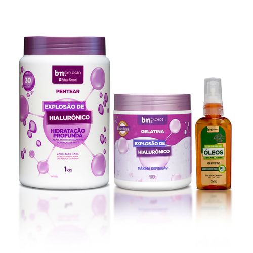Kit com Creme de Pentear + Gelatina Explosão de Hialurônico + Óleo de Abacate e Oliva | bn.Cachos Kit com Creme de Pentear + Gelatina Explosão de Hialurônico + Óleo de Abacate e Oliva | bn.Cachos